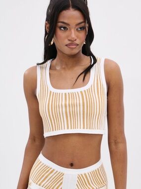 Gold and White Ribbed Metallic Crop Top (matching skirt also for sale)